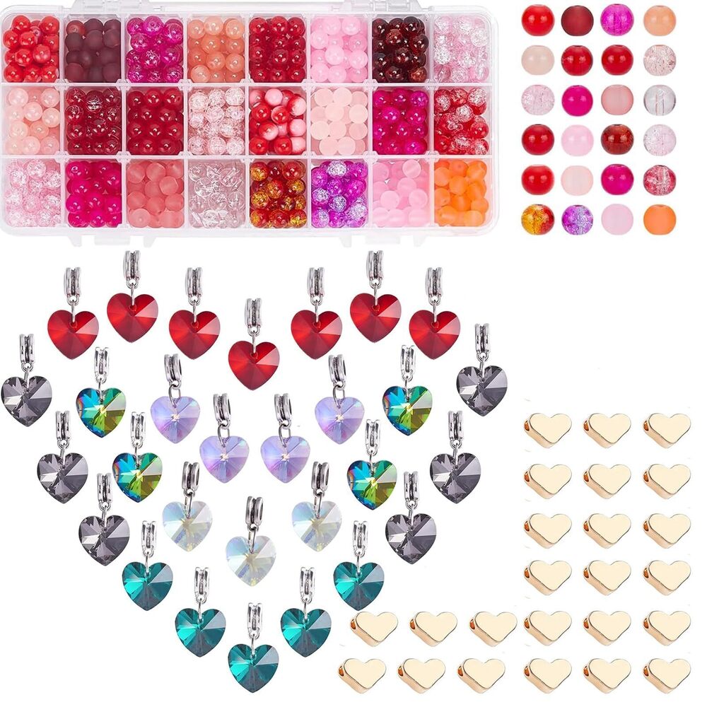 7022 762pcs Valentine Beads Charms Heart Beads Charms 8mm Red Beads Spacer